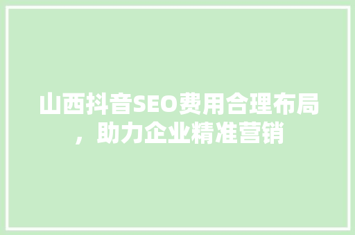山西抖音SEO费用合理布局，助力企业精准营销