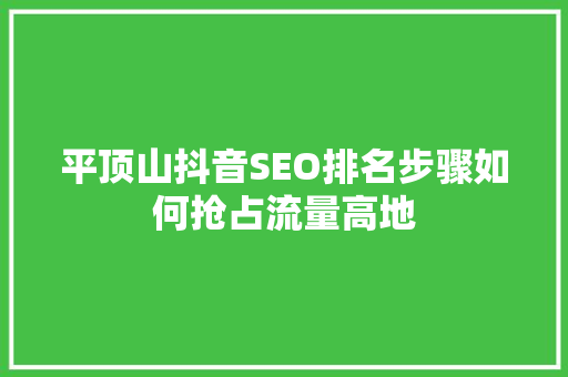 平顶山抖音SEO排名步骤如何抢占流量高地
