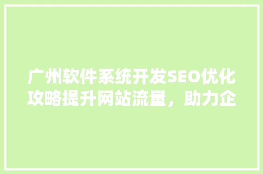 广州软件系统开发SEO优化攻略提升网站流量，助力企业腾飞