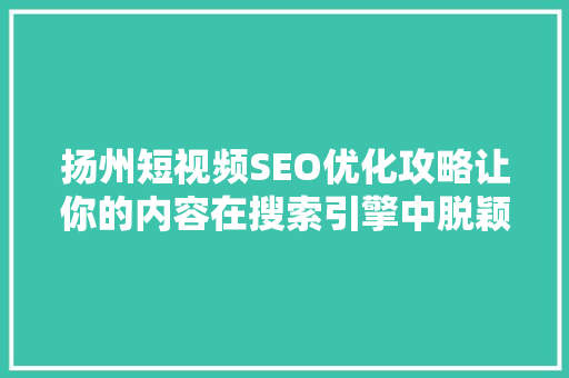 扬州短视频SEO优化攻略让你的内容在搜索引擎中脱颖而出