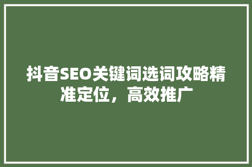 抖音SEO关键词选词攻略精准定位，高效推广