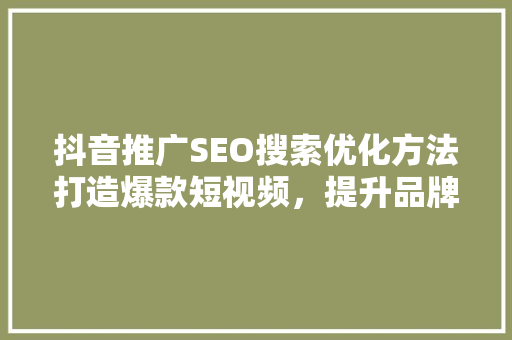 抖音推广SEO搜索优化方法打造爆款短视频，提升品牌影响力