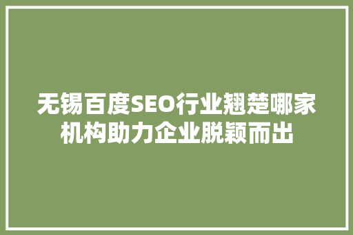 无锡百度SEO行业翘楚哪家机构助力企业脱颖而出