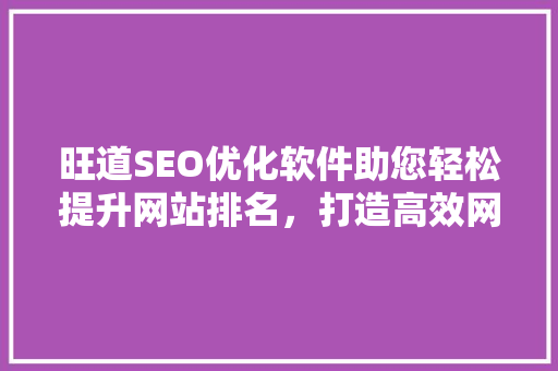 旺道SEO优化软件助您轻松提升网站排名，打造高效网络营销步骤