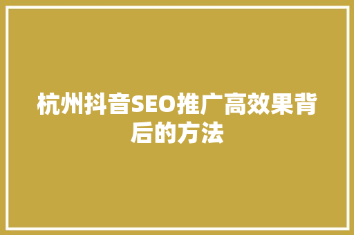 杭州抖音SEO推广高效果背后的方法