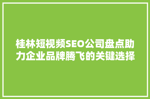 桂林短视频SEO公司盘点助力企业品牌腾飞的关键选择