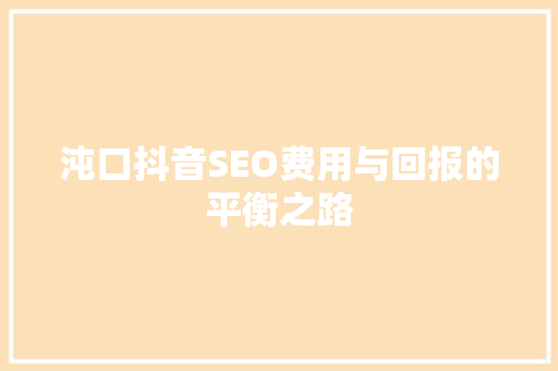 沌口抖音SEO费用与回报的平衡之路