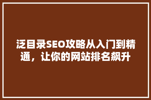 泛目录SEO攻略从入门到精通，让你的网站排名飙升