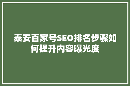泰安百家号SEO排名步骤如何提升内容曝光度