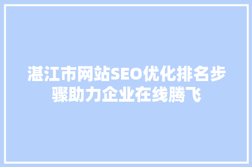 湛江市网站SEO优化排名步骤助力企业在线腾飞