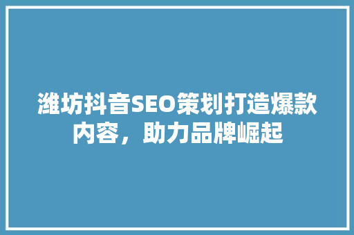 潍坊抖音SEO策划打造爆款内容，助力品牌崛起
