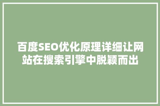 百度SEO优化原理详细让网站在搜索引擎中脱颖而出