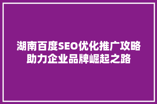湖南百度SEO优化推广攻略助力企业品牌崛起之路