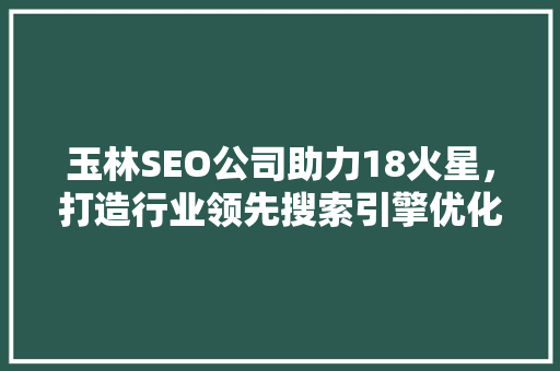 玉林SEO公司助力18火星，打造行业领先搜索引擎优化步骤