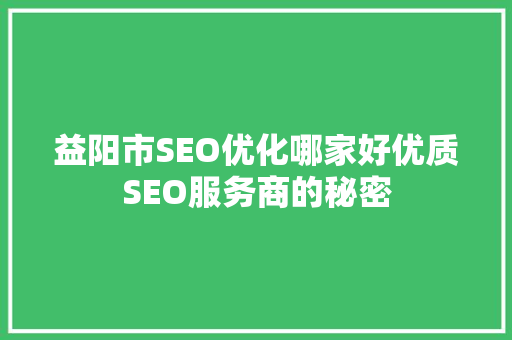益阳市SEO优化哪家好优质SEO服务商的秘密