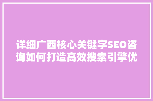 详细广西核心关键字SEO咨询如何打造高效搜索引擎优化步骤