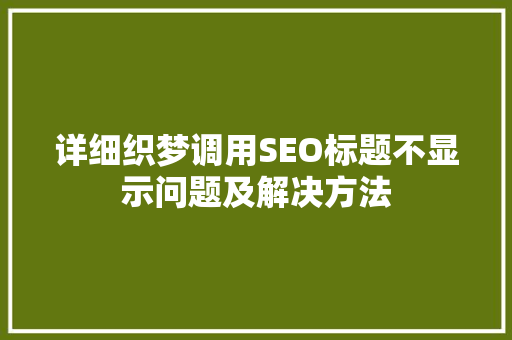 详细织梦调用SEO标题不显示问题及解决方法