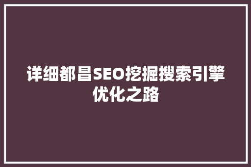详细都昌SEO挖掘搜索引擎优化之路