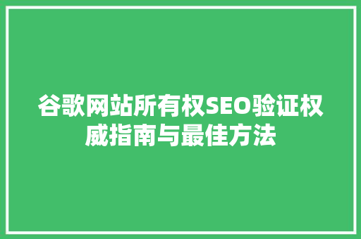 谷歌网站所有权SEO验证权威指南与最佳方法