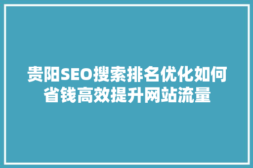 贵阳SEO搜索排名优化如何省钱高效提升网站流量  第1张