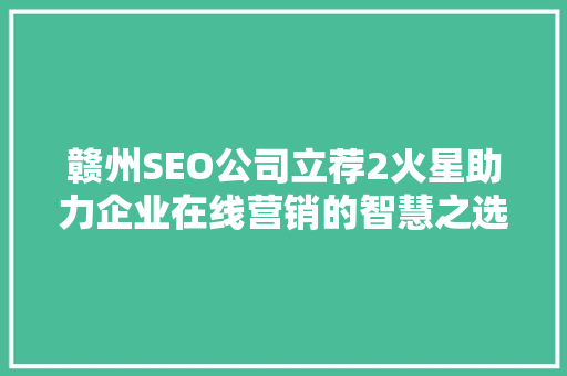 赣州SEO公司立荐2火星助力企业在线营销的智慧之选
