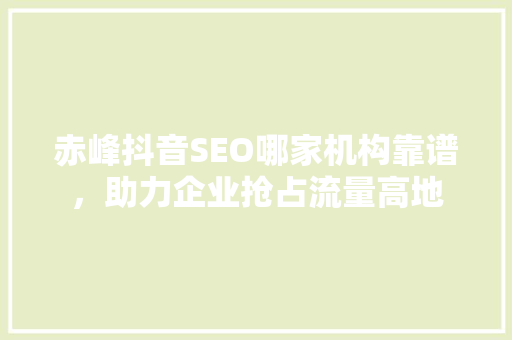 赤峰抖音SEO哪家机构靠谱，助力企业抢占流量高地