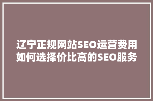 辽宁正规网站SEO运营费用如何选择价比高的SEO服务