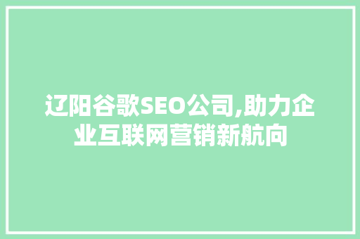 辽阳谷歌SEO公司,助力企业互联网营销新航向