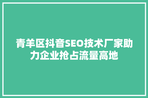 青羊区抖音SEO技术厂家助力企业抢占流量高地