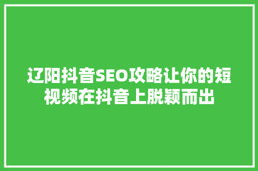 辽阳抖音SEO攻略让你的短视频在抖音上脱颖而出