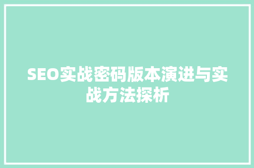 SEO实战密码版本演进与实战方法探析