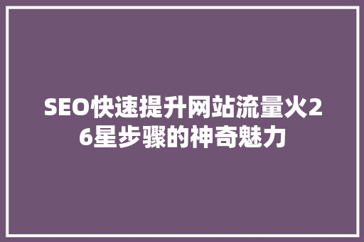SEO快速提升网站流量火26星步骤的神奇魅力