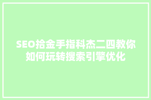 SEO拾金手指科杰二四教你如何玩转搜索引擎优化
