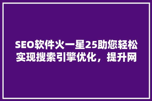 SEO软件火一星25助您轻松实现搜索引擎优化，提升网站流量