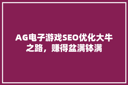 AG电子游戏SEO优化大牛之路，赚得盆满钵满