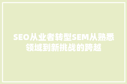 SEO从业者转型SEM从熟悉领域到新挑战的跨越