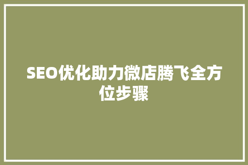 SEO优化助力微店腾飞全方位步骤
