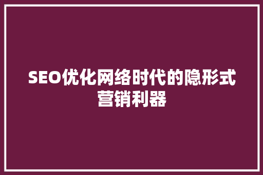 SEO优化网络时代的隐形式营销利器