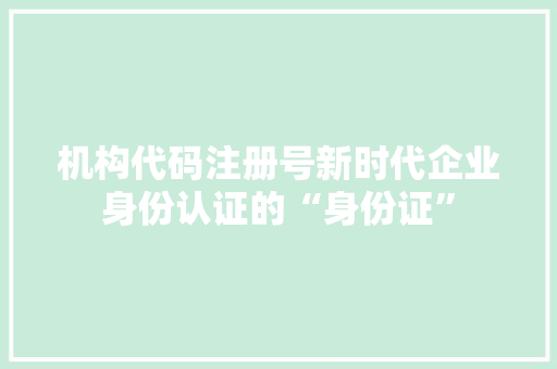 机构代码注册号新时代企业身份认证的“身份证”