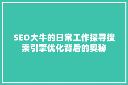 SEO大牛的日常工作探寻搜索引擎优化背后的奥秘
