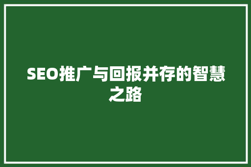SEO推广与回报并存的智慧之路