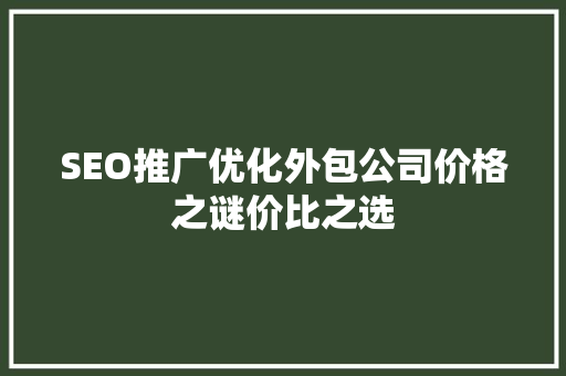 SEO推广优化外包公司价格之谜价比之选