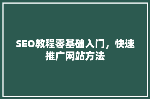 SEO教程零基础入门，快速推广网站方法
