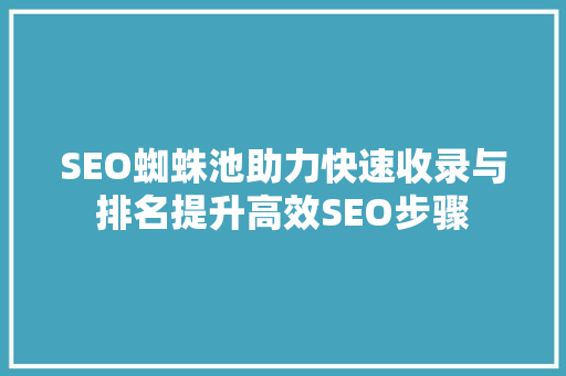SEO蜘蛛池助力快速收录与排名提升高效SEO步骤
