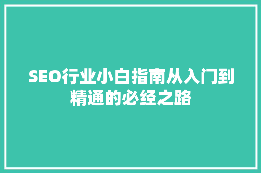 SEO行业小白指南从入门到精通的必经之路