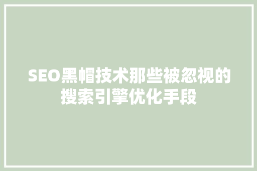 SEO黑帽技术那些被忽视的搜索引擎优化手段