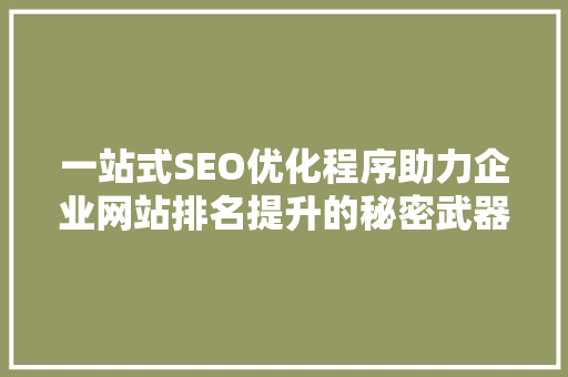 一站式SEO优化程序助力企业网站排名提升的秘密武器