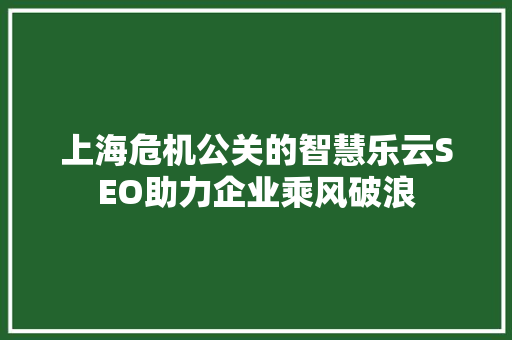 上海危机公关的智慧乐云SEO助力企业乘风破浪