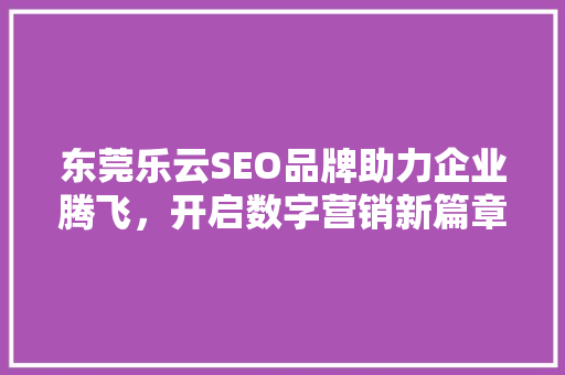 东莞乐云SEO品牌助力企业腾飞，开启数字营销新篇章