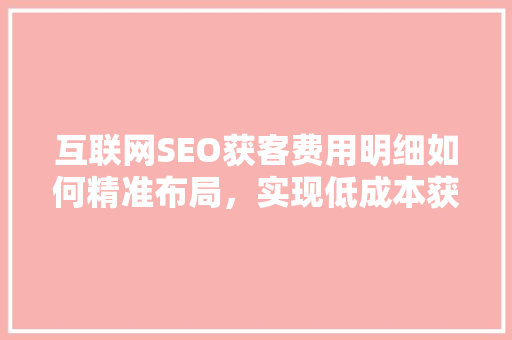 互联网SEO获客费用明细如何精准布局，实现低成本获客